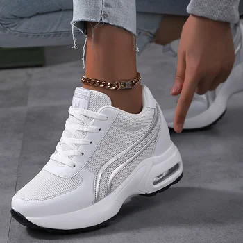 Women Air Cushion Sneakers Mesh White Running Sport Shoes Outdoor Elevator Shoes Heightening 8cm Female Casual Walking Shoes 2