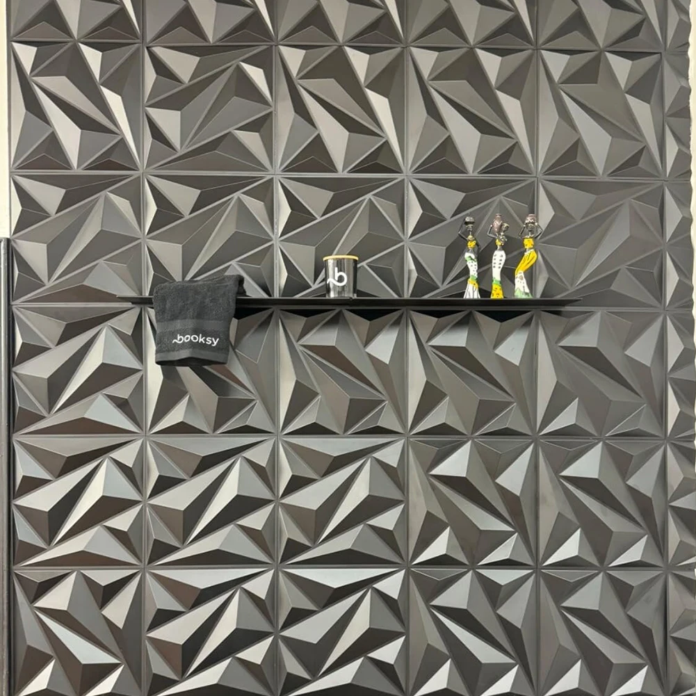 100Pcs Black 3D Wall Panel Diamond 30x30cm Wall Covering Panels 3D Paper for Living Room Gaming Room TV Background Decorate