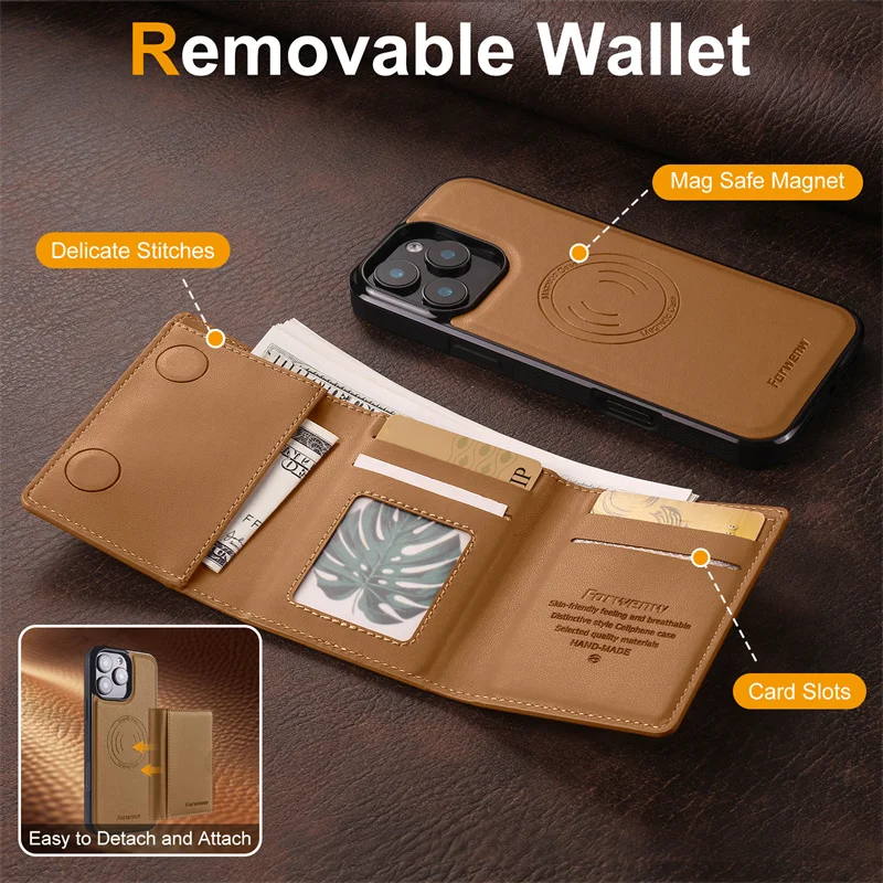 2-in-1 Magnetic Wireless Charging PU Leather Phone Case