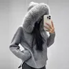 Knitwear Cardigan Women Spring Fashion Knitted Jacket Female Autumn Hooded Real Fox Fur Coat Natural Short Fur Coat Casual