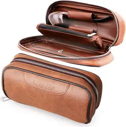 Premium PU Leather Tobacco Pipe Carrying Case - Holds Two Pipes and Accessories (Brown)