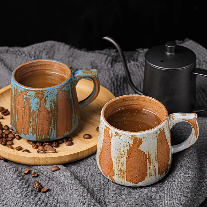 

Japanese Retro Style Embossed Mug, Simple High-Class Feeling Coffee Cup, Large Capacity Water Cup, Home Use, 360ml
