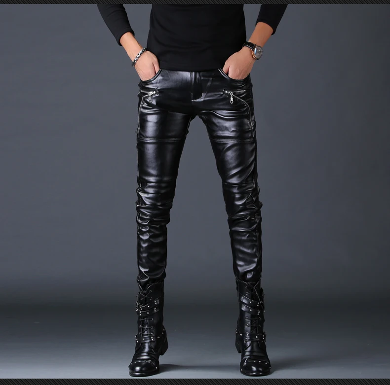 Description Picture 4 of itemIdopy Personality Male Faux Leather Pants Halloween Male Slim Punk Gothic Zipper Men's Clothing PU Pants Male