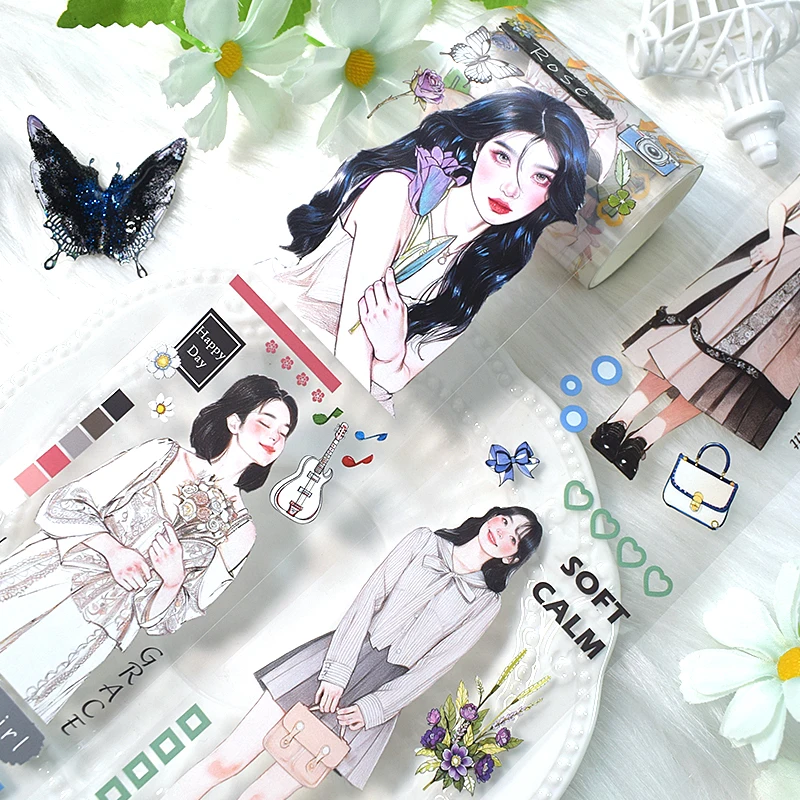 2m/Roll Washi PET Tape Girls Flowers DIY Diary Decoration Aesthetic Sticker Transparent Floral Journaling Scrapbooking Materials stationery tapes