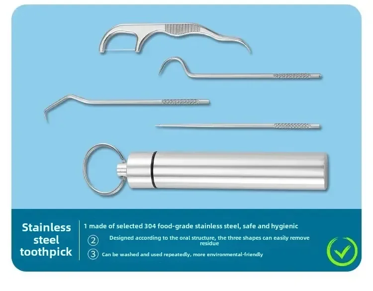 Portable Stainless Steel Toothpick And Floss Oral Cleaning Set_voghion.com