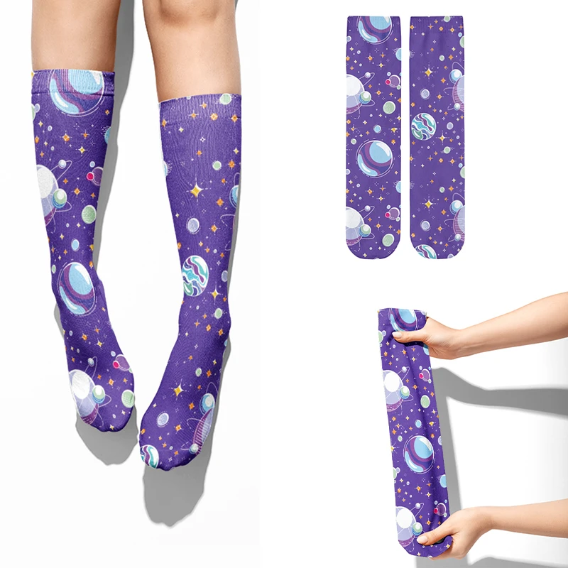 

New Planet Rocket Pattern Long Socks Men Women 3D Printing Novelty Straight Socks Harajuku Fashion Street Trend Happy Socks