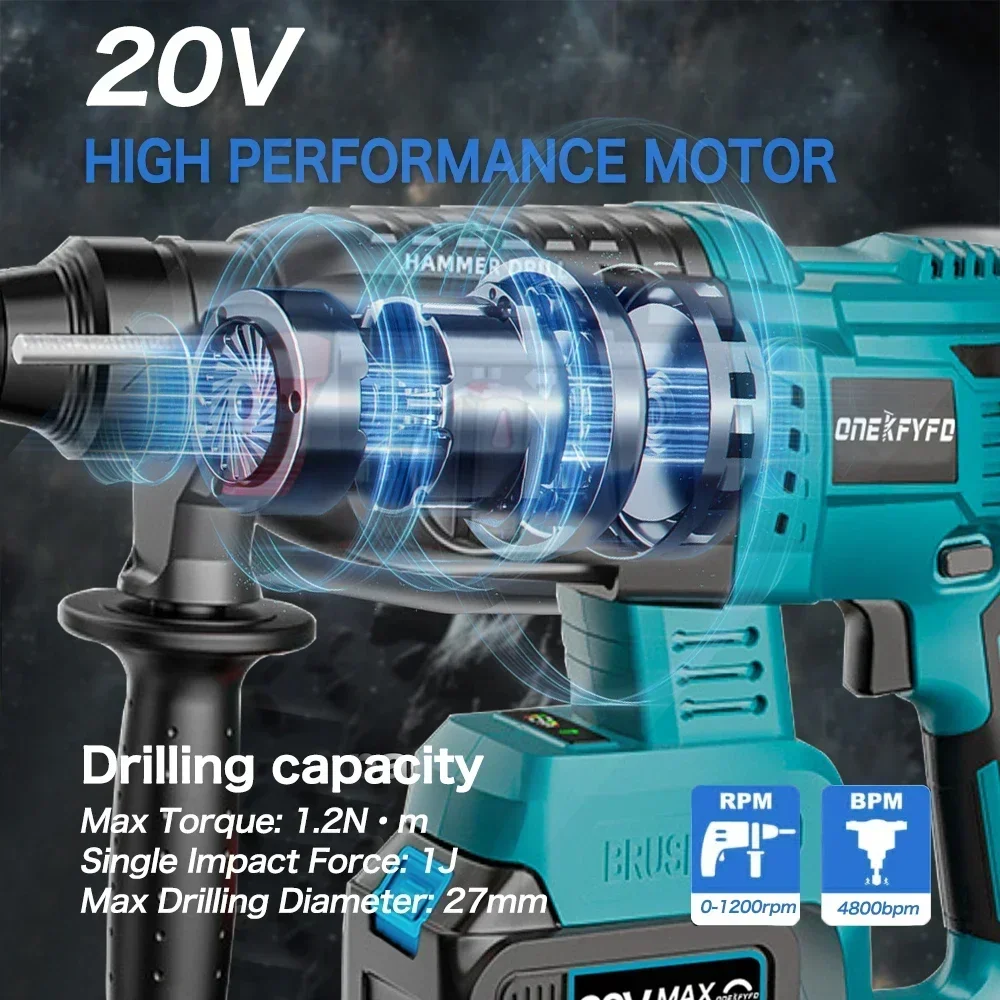 Brushless Electric Hammer Impact Rotary Drill Cordless Screwdriver Rechargeable large Torque Power Tools For Makita 18V Battery 4