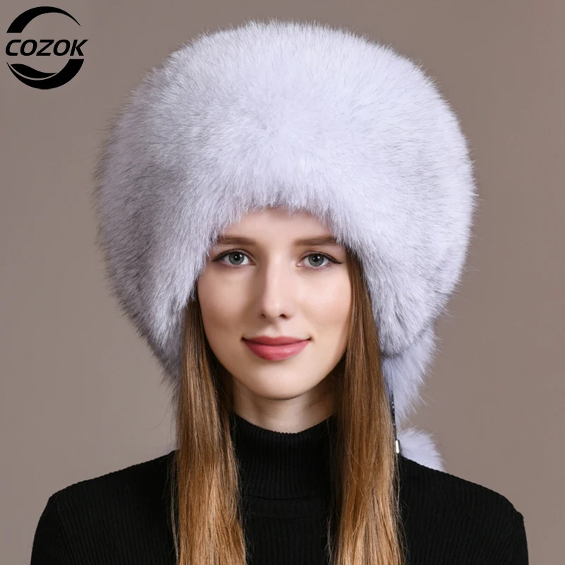 

Real Fox fur Princess Hat Mongolia hat Unique process Fox tail Design Luxury Winter Keep Warm Hats For Fashion Women