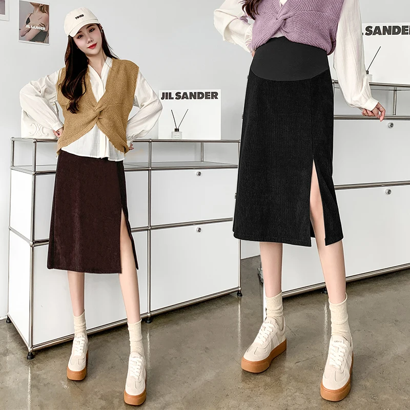 Q70816# Pregnancy Skirt Skirts Women Hip Skirt Spring Autumn Split Loose Slim Straight Mid-Long Maternity