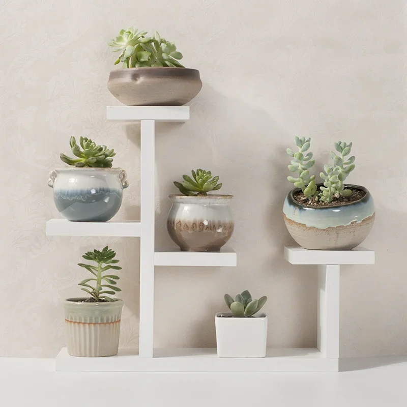 Decorative Indoor Wood Plant Stand Multi-layer Desktop Flower Display Rack
