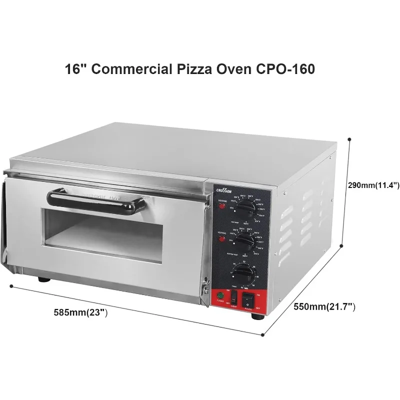 CROSSON ETL Listed Countertop Electric Indoor Commercial Pizza Oven with Pizza Stone And 60-minitue Timer,Indoor Stainless Steel
