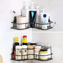 Wrought Iron Bathroom Shelf Shower Wall-mounted Storage Rack with Suction Cup Free Drilling Kitchen Storage Bathroom Accessories