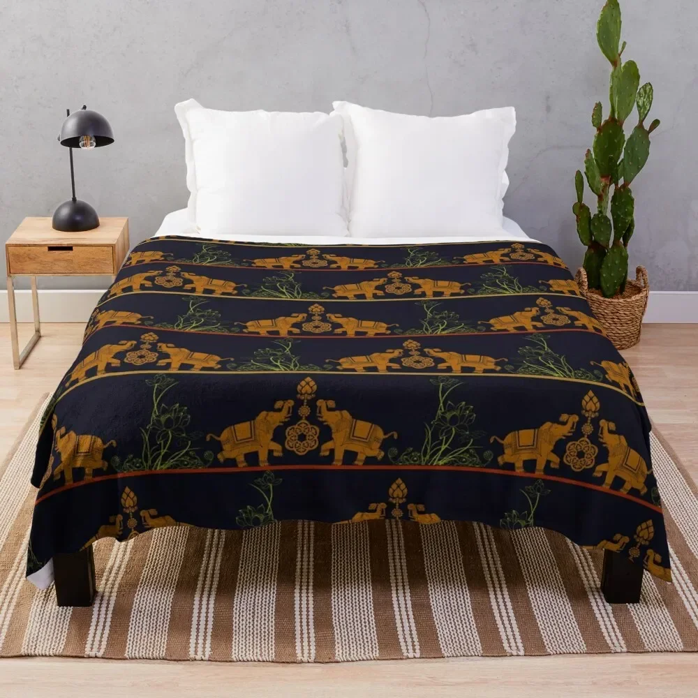 

Rajasthani Elephant Print Throw Blanket Hair Furrys Personalized Gift Bed covers Blankets