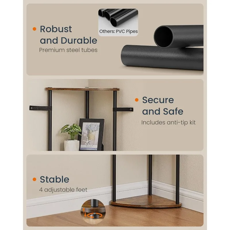 Superfast Toolless Assembly, Corner Shelf, 5-Tier Corner Standing Shelf, Shelf Stand, Living Room
