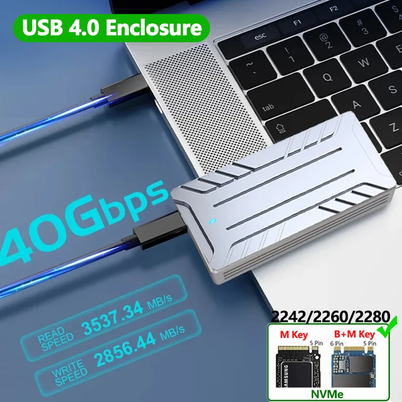 40Gbps NVMe SSD Case Enclosure M.2 To USB4.0 Thunderbolt Adapter for M.2 NVME Built-in Cooling Fan Aluminum Box 2242/2260/2280
