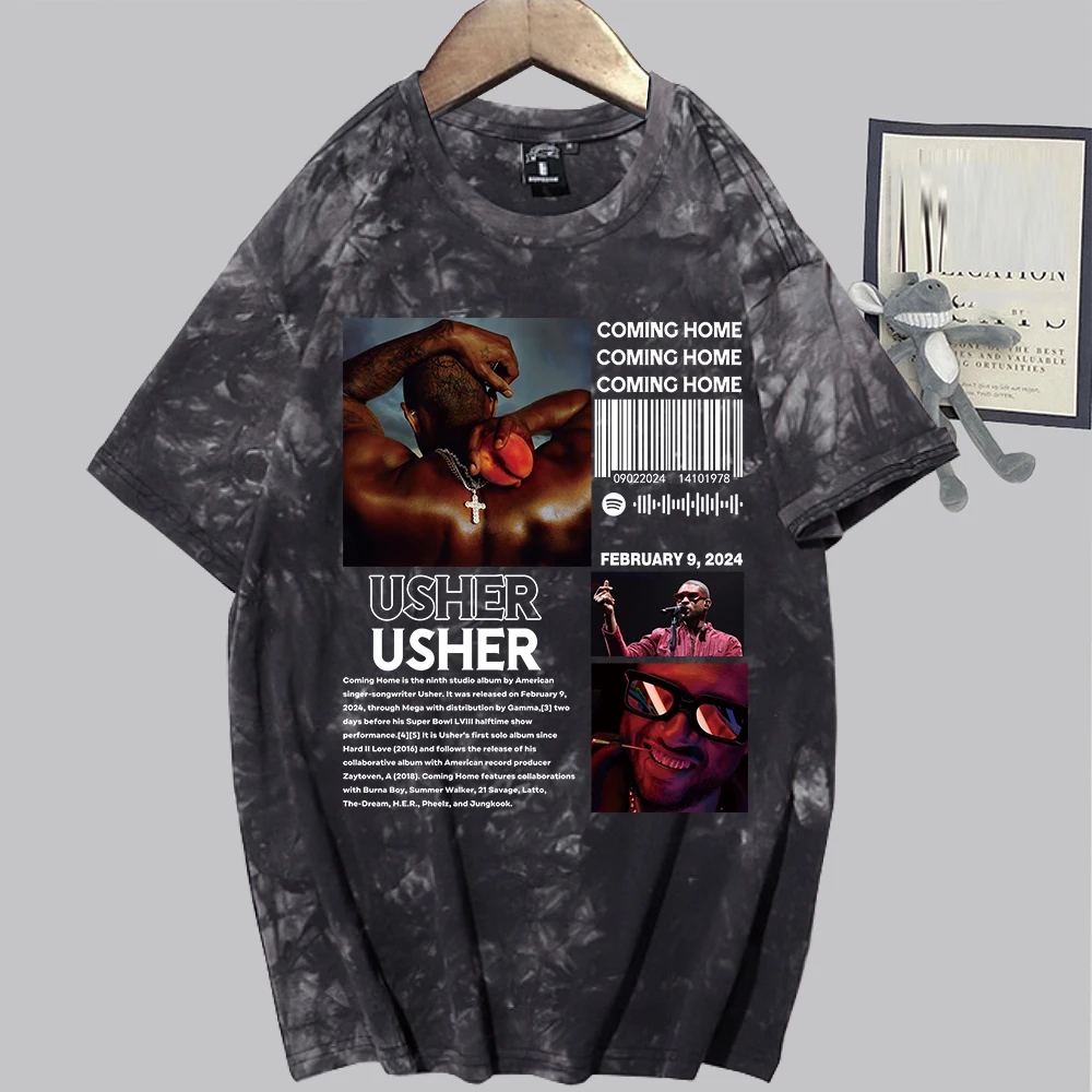 

Usher, певица, музыкальный тур, обращающаяся домой, футболка с краской, футболка для мужчин и женщин, поклонный подарок