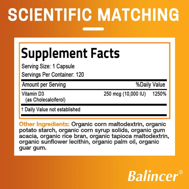713-6ad3d9.jpg Vitamin D3 Supplement, Supports Calcium Absorption, Fights Fatigue, Boosts Immune System, Strengthens Muscle, 120 Capsules