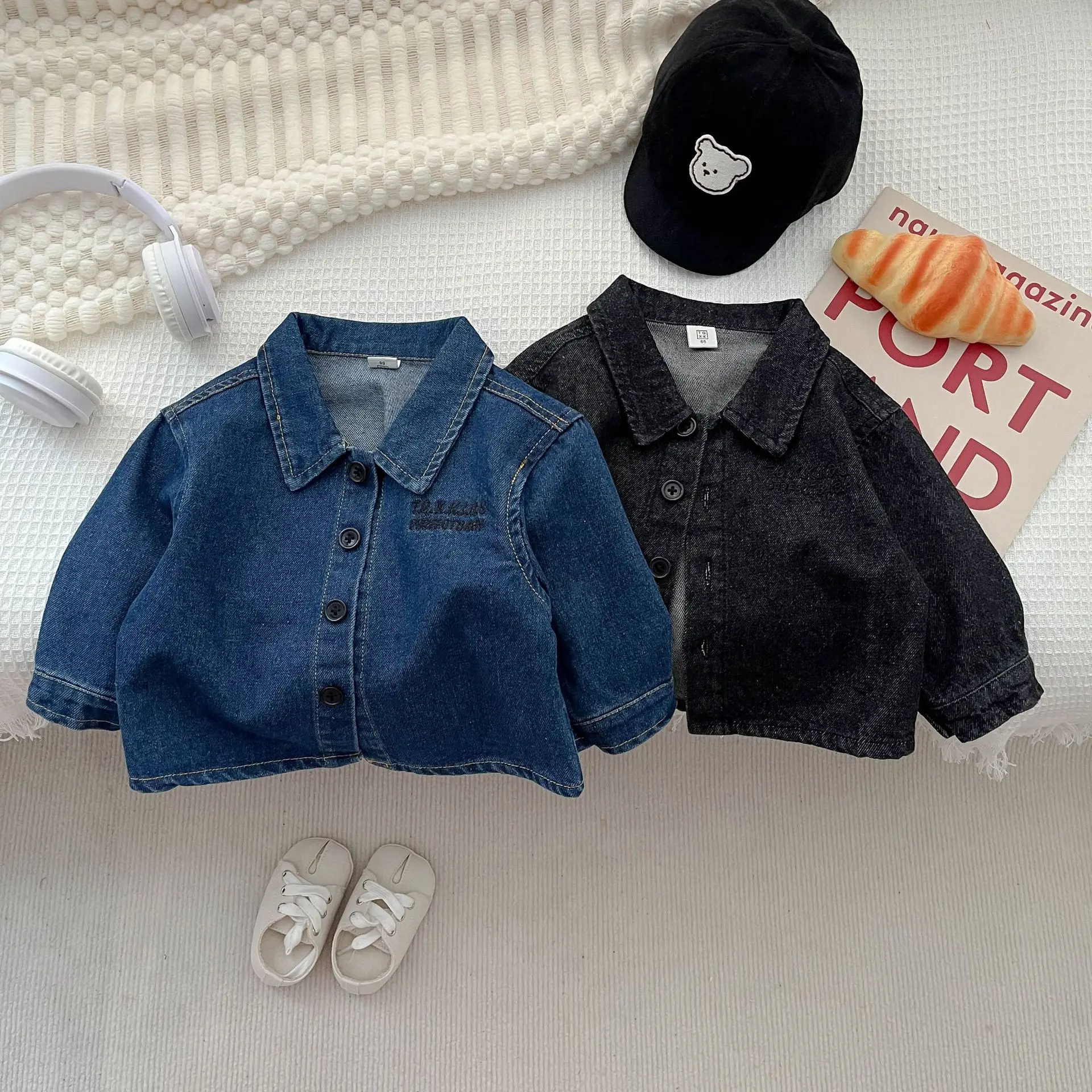 

Fashion Letter Print Baby Long Sleeve Lapel Denim Jacket Kids Boys Casual Coat Solid Infant Cool Outerwear Children Clothes