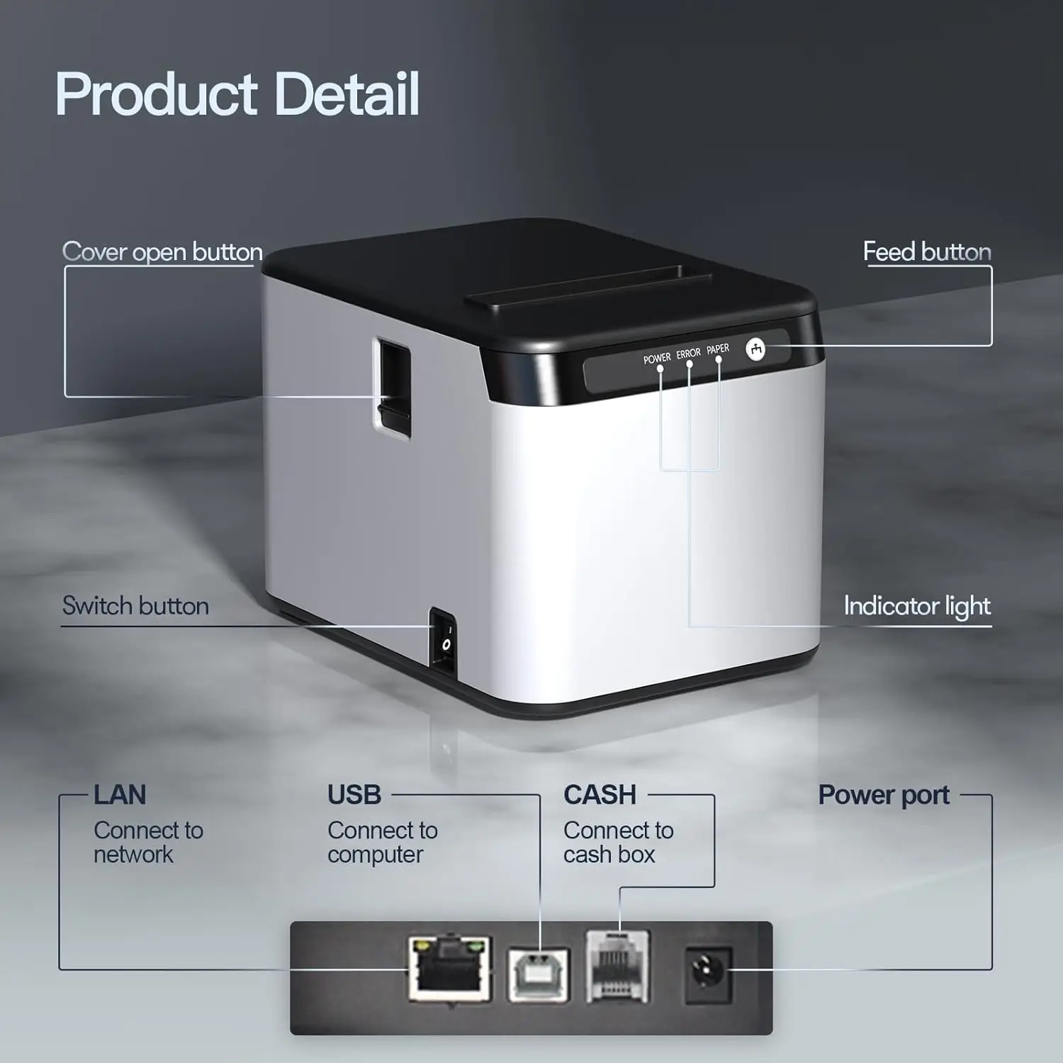 80mm 영수증 프린터 ESC/POS 미니 열전사 프린터 USB LAN 블루투스(자동 커터 포함) 비즈니스 레스토랑 주방 슈퍼마켓용