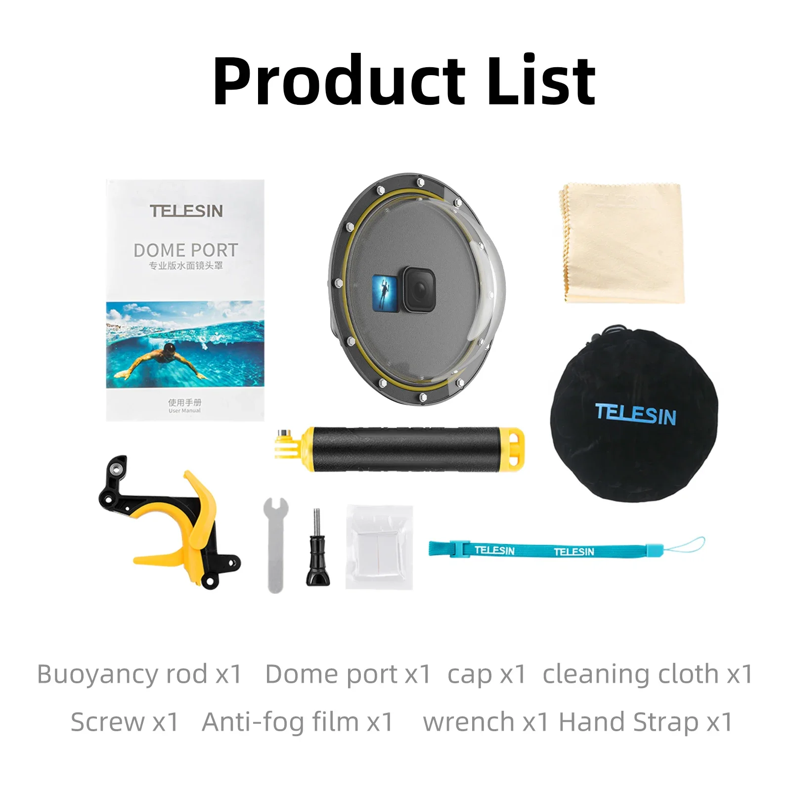 TELESIN Boîtier étanche 30M + Poignée flottante pour GoPro Hero 13-5