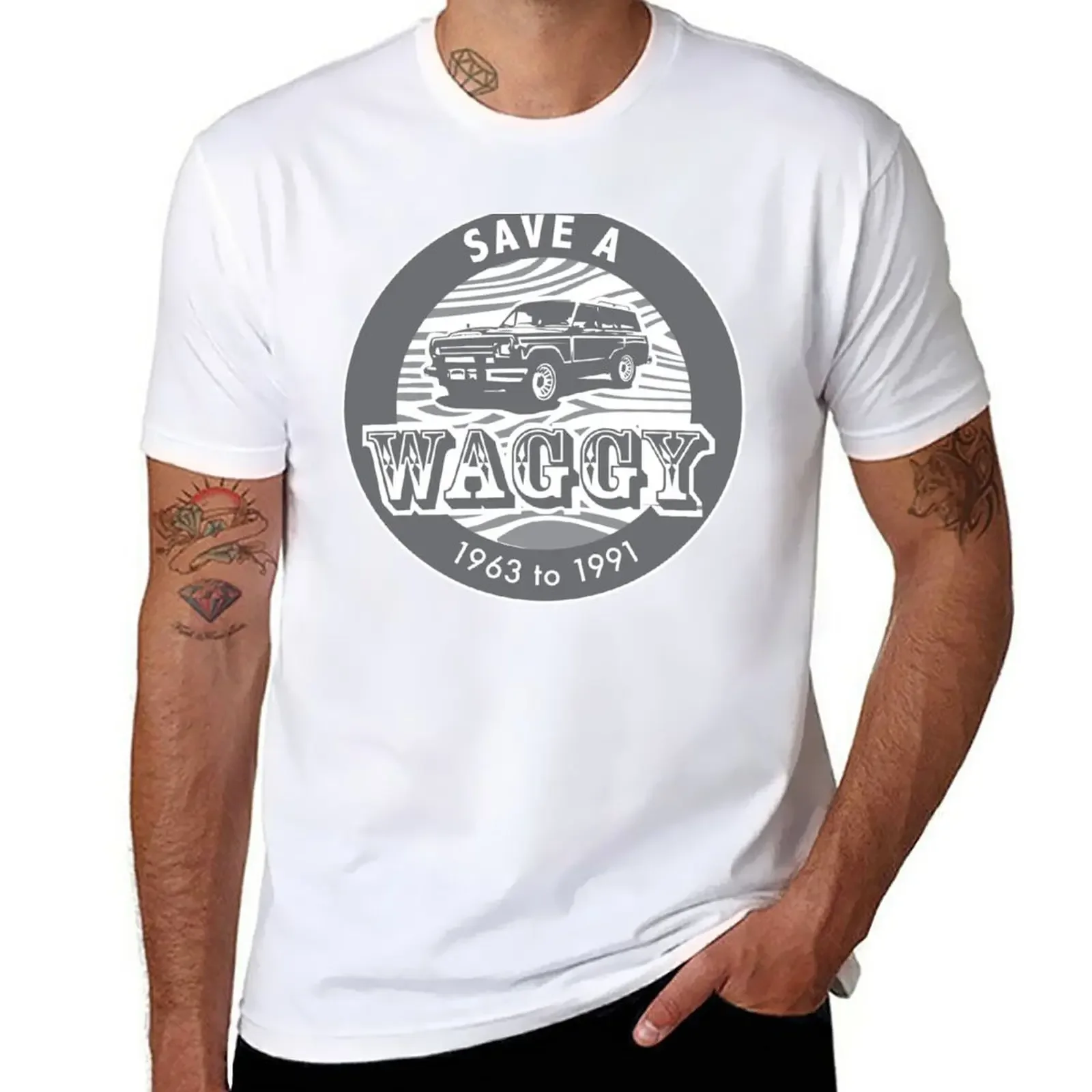 Save A Waggy Grey T-Shirt Plain Boys Animal Print Designer T Shirt Uomo