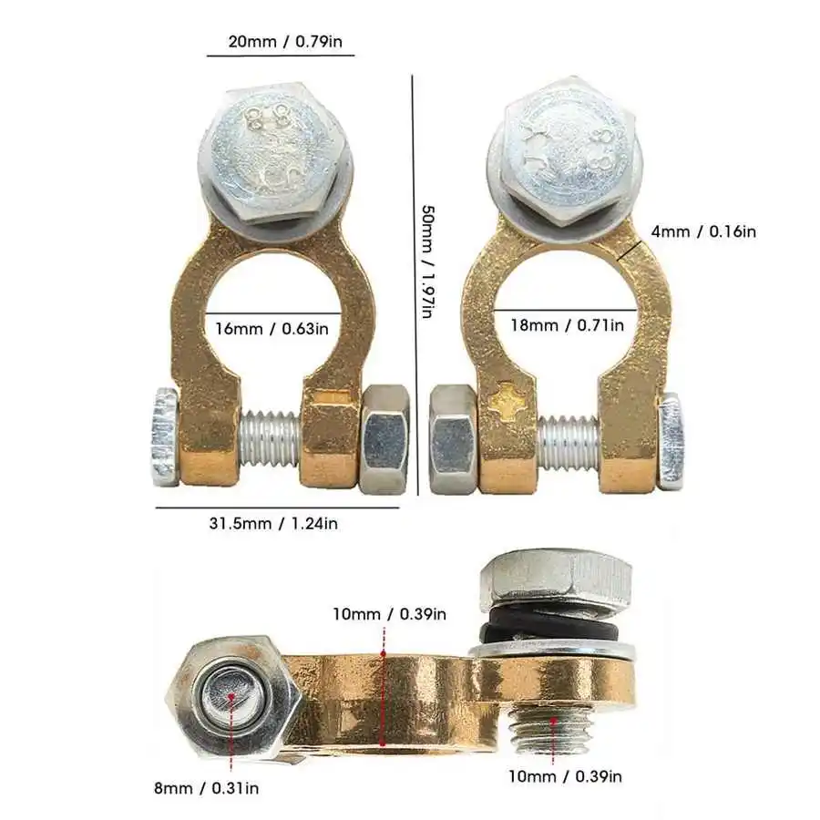 2pcs Car Battery Terminal Clamp Connector 300A Large Current M10 Single Screw for Automobiles Trucks battery terminals