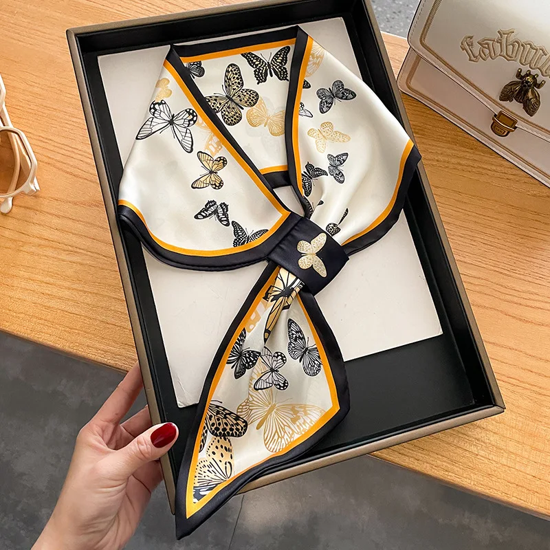 

Butterfly printed small scarf female decoration with shirt perforated scarf tied scarf