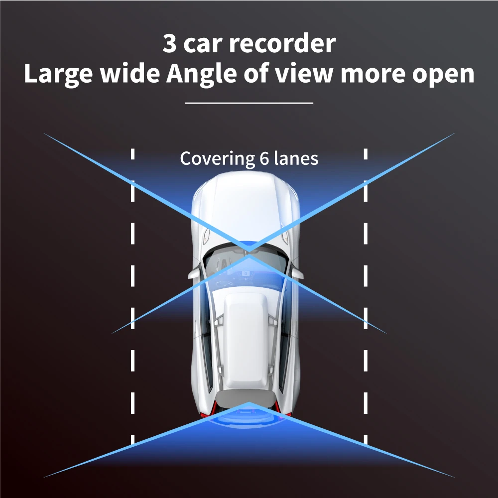 3 Channels Dash Camera for Cars HD 1080P Video Recorder 3 Lnes Front Inside Rear View Camera Night Vision Loop Recording