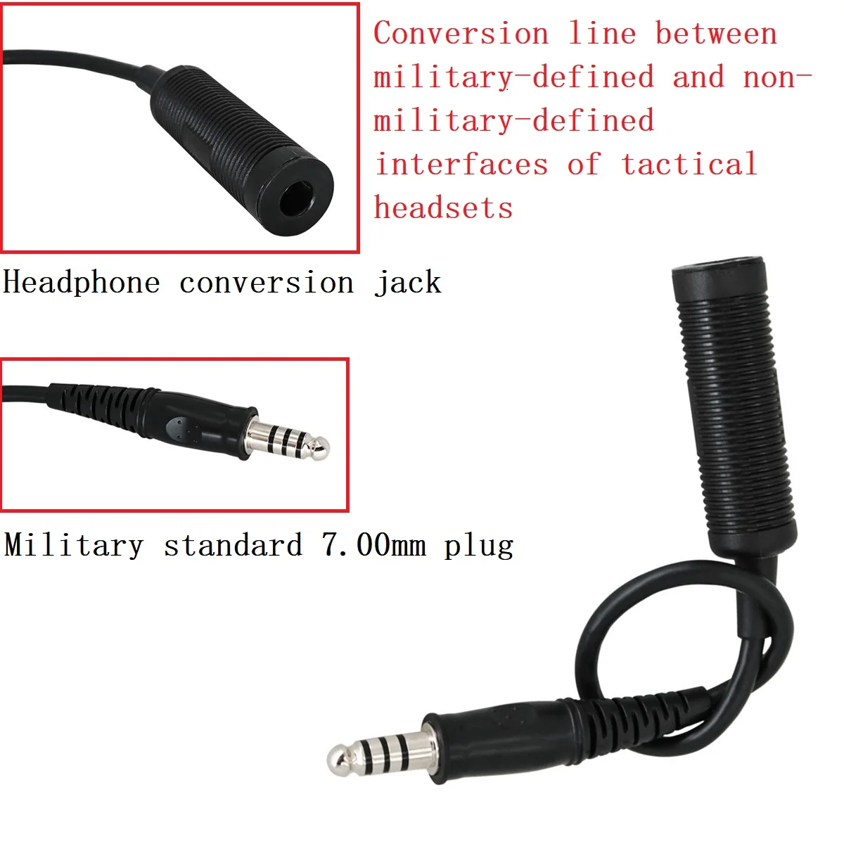 TS TAC-SKY Tactical Headset PTT Adapter Cable Military Standard 7.0mm Plug  for U-174 NATO/Military to Civilian Wire Plug