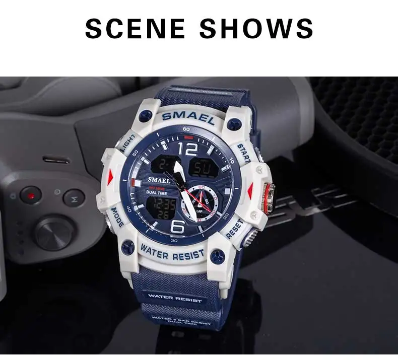 SMAEL Sportuhr, Militär-Armbanduhr für Herren, Alarm, Stoppuhr, LED, digitale Hintergrundbeleuchtung, Dual-Zeitanzeige, wasserdichte Uhr für Herren, 8007 – Detail 10