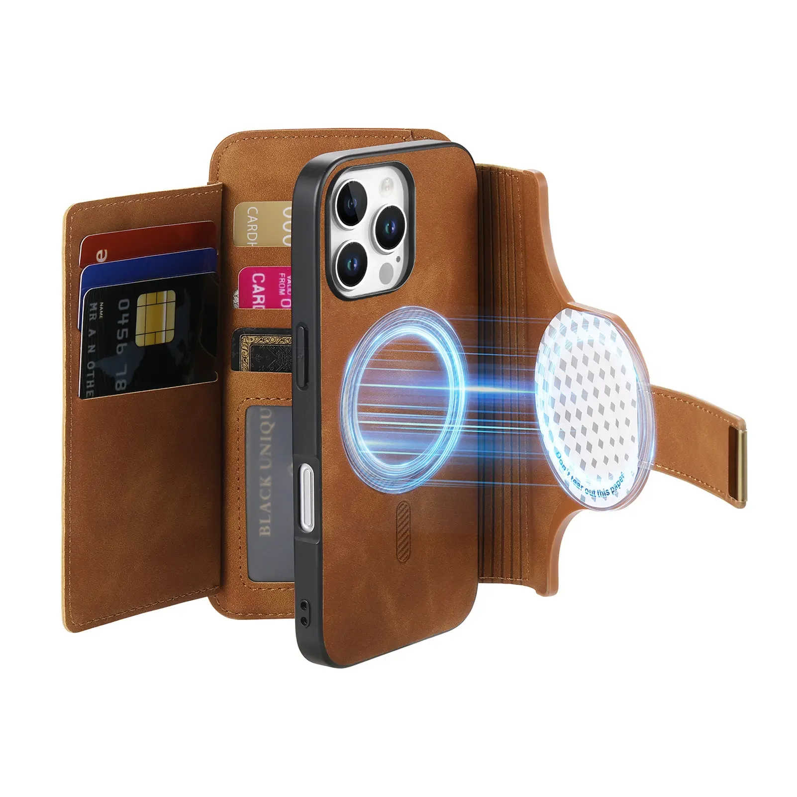 Capa Carteira SkyEagle Com MagSafe Para IPhone 16e - Suporte AirTag E RFID - Couro Sintético