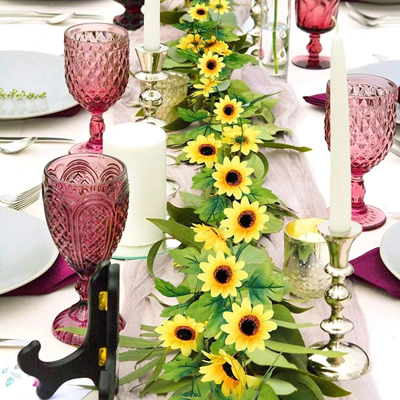 Sunflower Artificial Flowers Vine Silk Fake Plant Rattan Garland for Wedding Arch Home Garden Decoration DIY Wall Hanging Wreath
