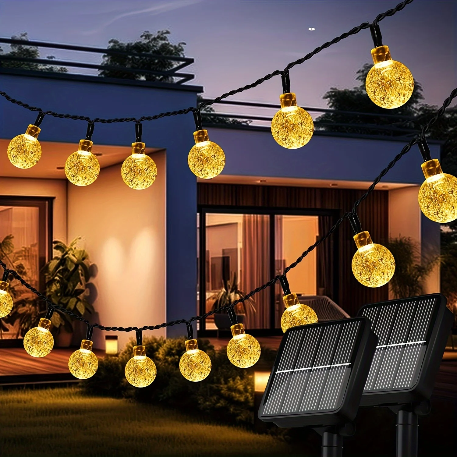 Waterproof Solar Crystal Ball LED String Lights Outdoor Garden Fairy Lamps 8 Lighting Modes for Patio Yard Party Christmas Decor