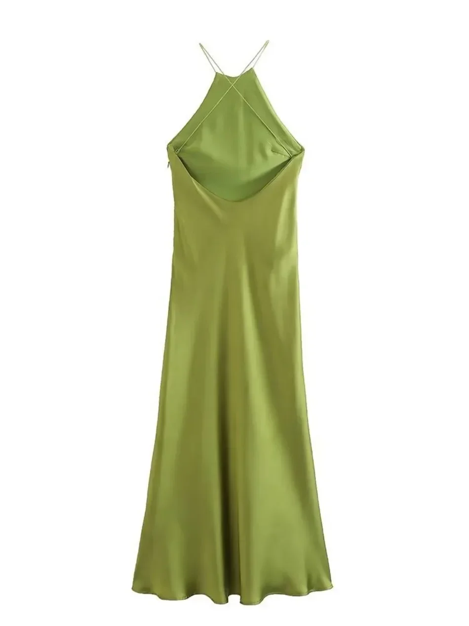 Frühling Sommer Damen ärmelloses Maxikleid Satin Fühlen europäischen amerikanischen Stil Sexy Bankett Abendkleid Kleidung – Detail 9