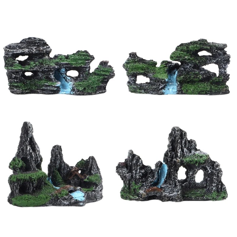 

Aquarium Resin Mountain Stone Cave Decoration Fish for Tank Ornament with Waterf