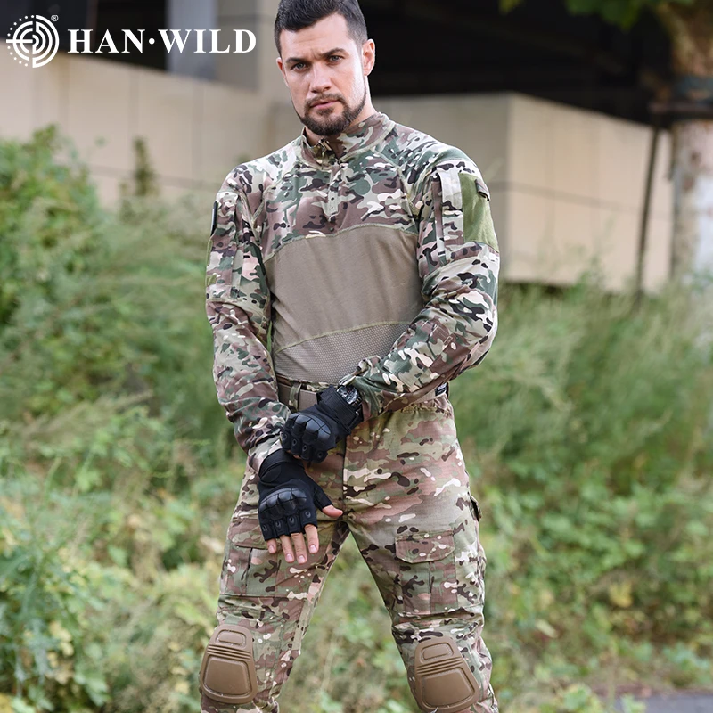 

HAN WILD Outdoor Suit Airsoft Military Uniform Paintball Shirt Hunting Suit Combat Shirt Tactical Camo Shirts Cargo Pants Army