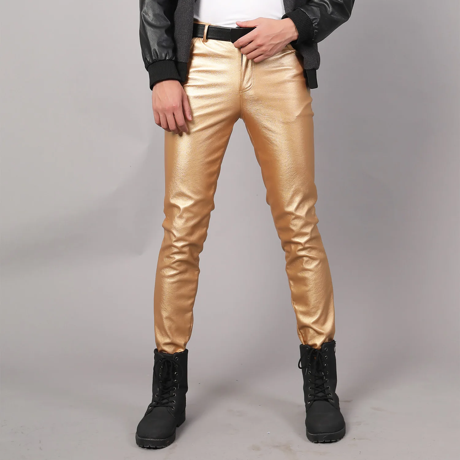 Spring New Red Leather Pants Men's Fashion PU Pants Large Size Black Gray Brown Artificial Leather Suit Trousers S-5XL 6XL