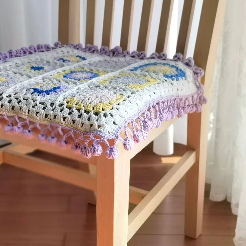 초보자용 크로셰 키트, 수제 그래니 스퀘어 꽃실, DIY 의자 패드 자동차 시트 쿠션, 뜨개질 재료 세트