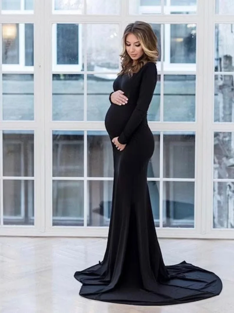 elastic-sexy-black-maternity-photo-shoot-dress-long-sleeve-baby-shower-dress-maternity-photography-props-clothes