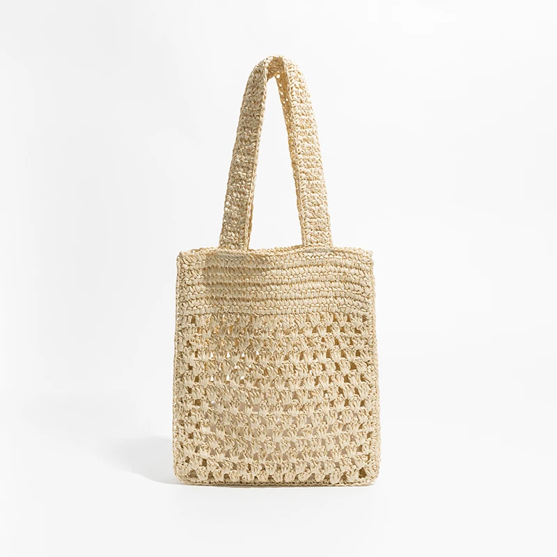 

Casual Hollow Straw Women Shoulder Bags Wide Strap Large Tote Bag Paper Woven Summer Beach Handbags Handmade Bali Shopper Purses