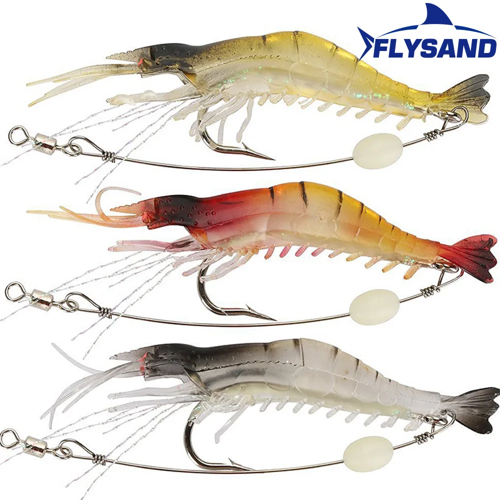 FLYSAND Shrimp Lure with Hooks Luminous Soft Fishing Lures Shrimp Bait Silicone Enticement Tackle Baits FlySand Fishing Tool