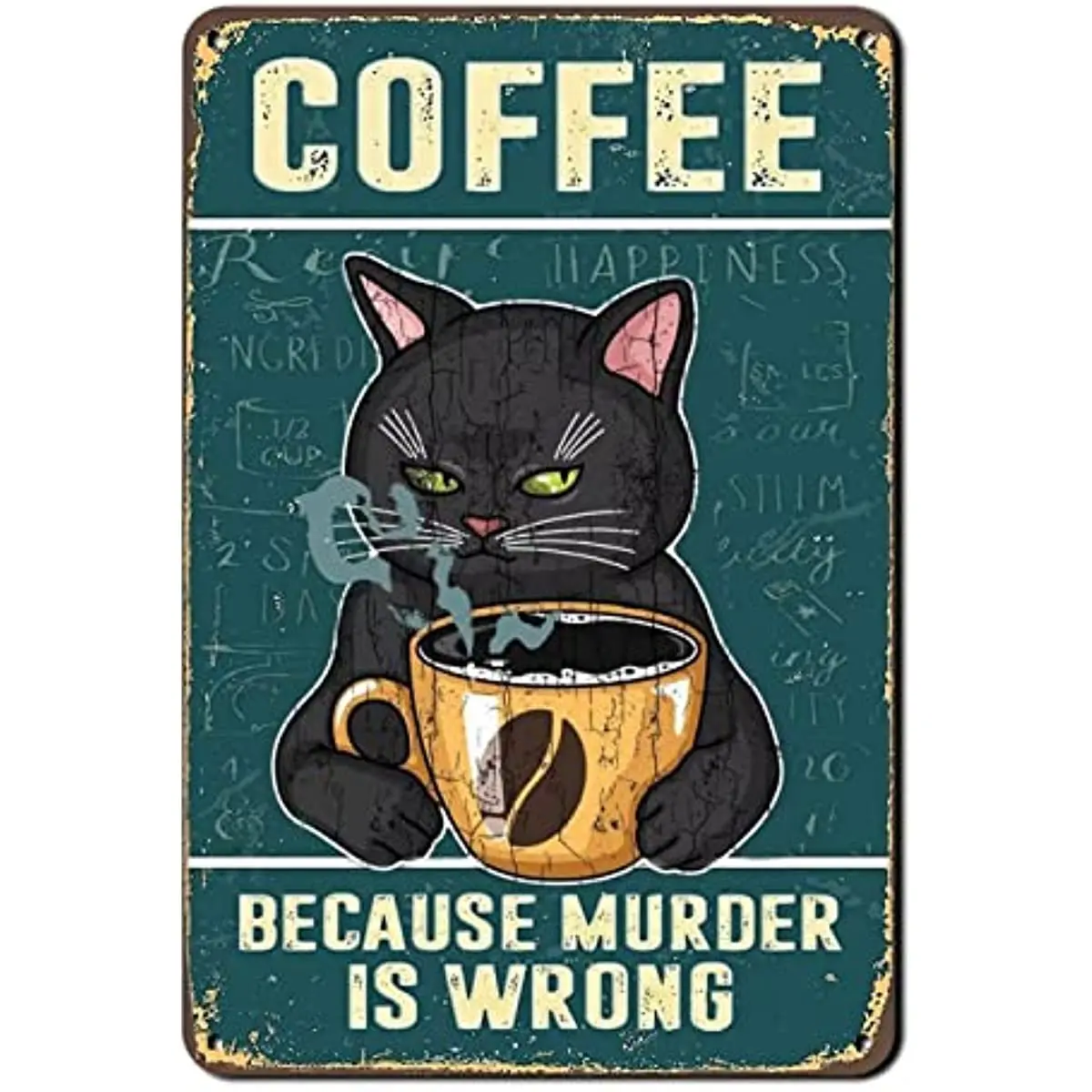 

Coffee Because Murder Is Wrong Retro Cat Coffee Metal Sign Vintage Kitchen Wall Decor Funny Black Bar Decorations Art Poster