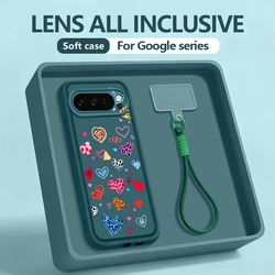 Colorful Love Heart Printed Phone Case with Wrist Strap Lanyard - Soft TPU Cover - Google Pixel 8 Pro (B003 Blue)