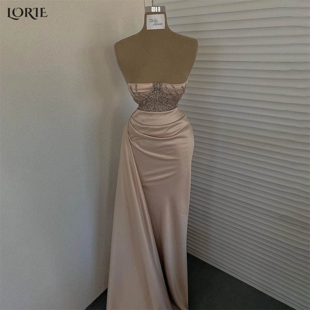 

LORIE Elegant Off Shoulder Beach Evening Dresses Mermaid Dubai Beaded Shiny Satin Prom Dress Saudi Arabia 2022 Bride Party Gowns