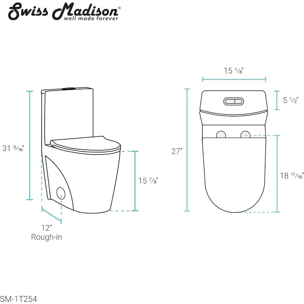 NEW-SM-1T254 St. Tropez One Piece Toilet Dual Tornado Flush 0.8/1.28 GPF with Soft Closing Seat, Comfort Height