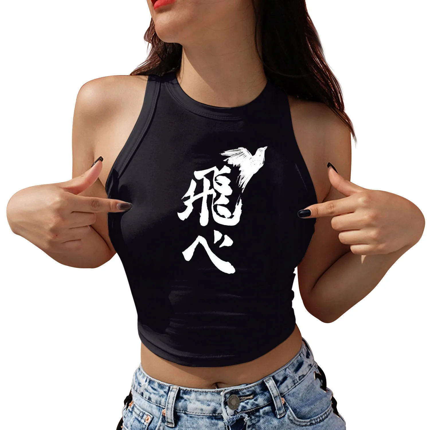 Nadanbao Japanische Anime Crop Tops Frühling Sommer Ärmellose Tank Tops Sexy Frauen Mode Streetwear Y2K Westen Haikyuu Kleidung – Detail 9
