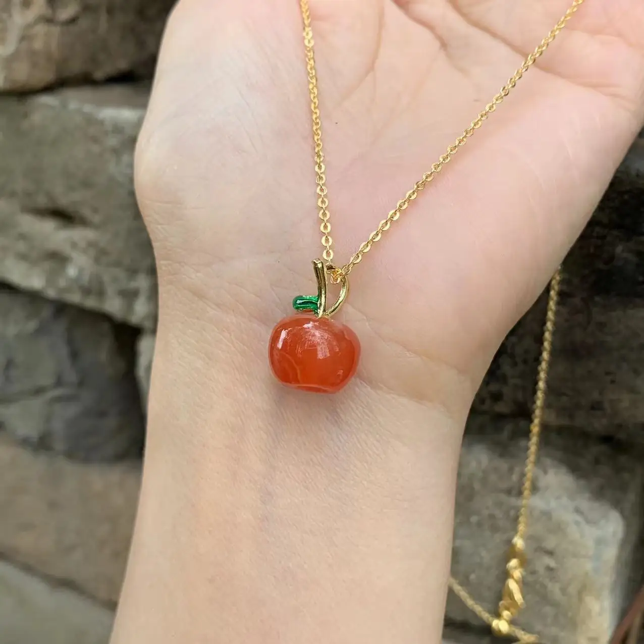 Natural Agate Pendant Necklace Apple Gemstone Women High