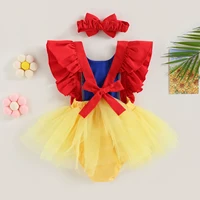 ma&baby 0-24M Princess Newborn Infant Toddler Baby Girl Romper Red Bow Tulle Jumpsuit Headband Birthday Summer Outfit D05 2