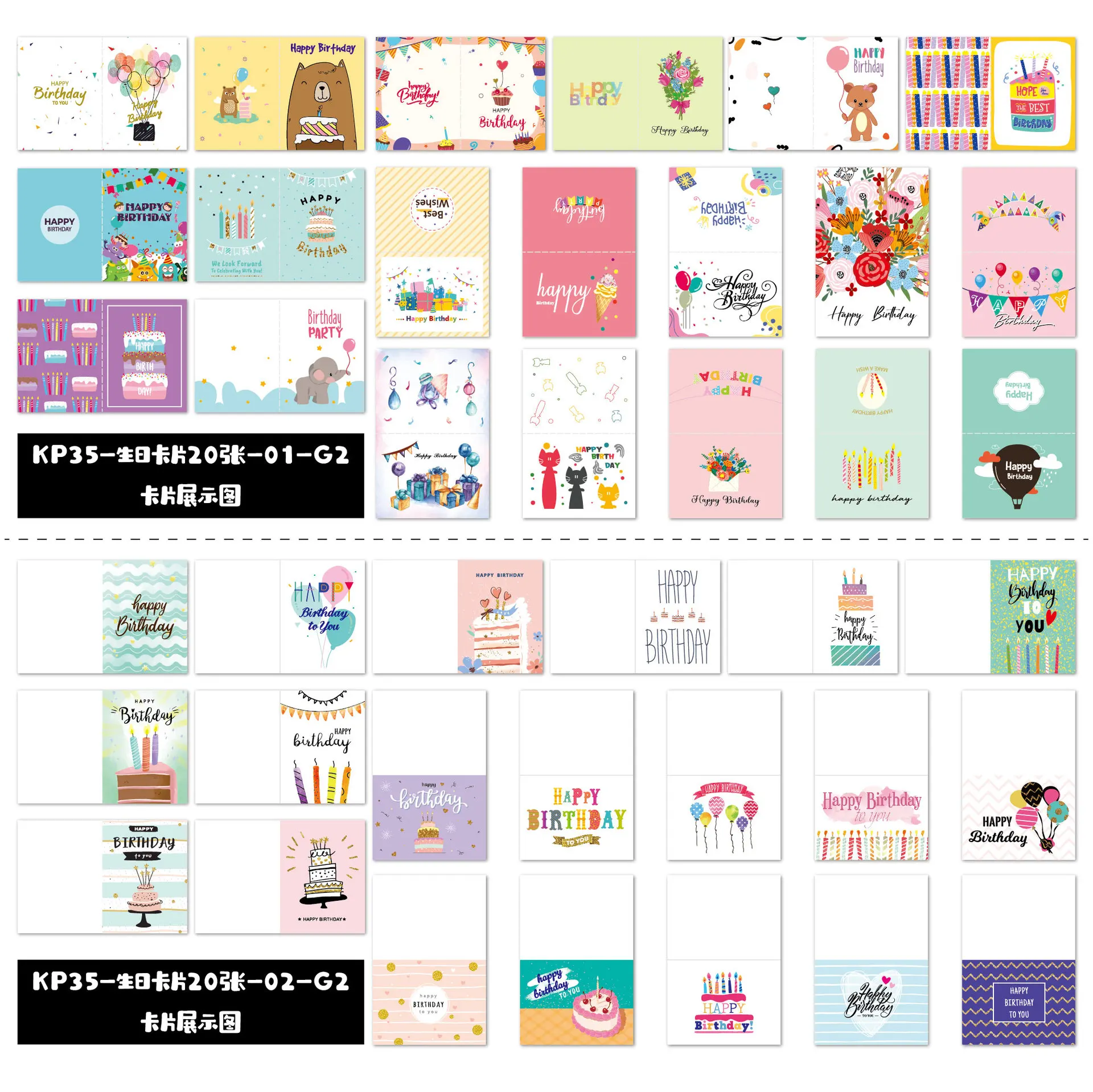 Assorted Happy Birthday Greeting Cards and Envelopes Set - 20 Handwritten Folded Cards