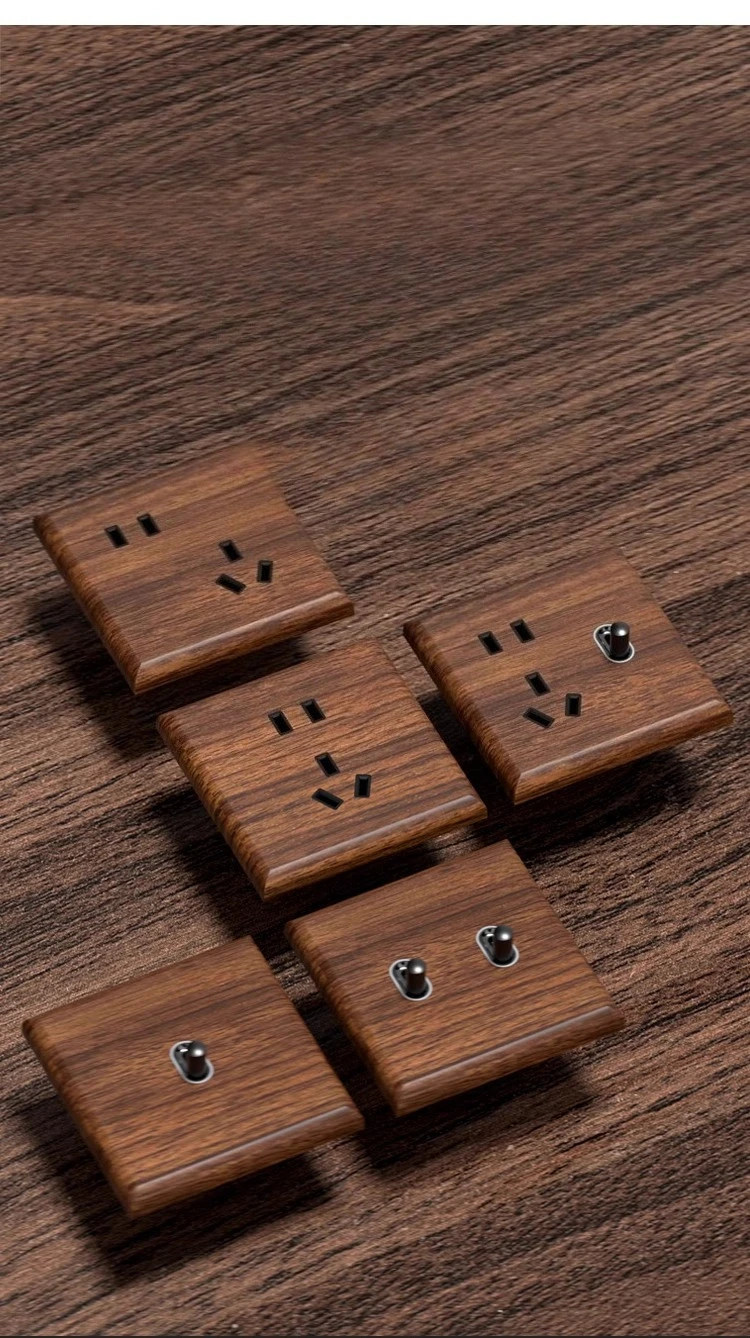 wood toggle brass switch plate detail